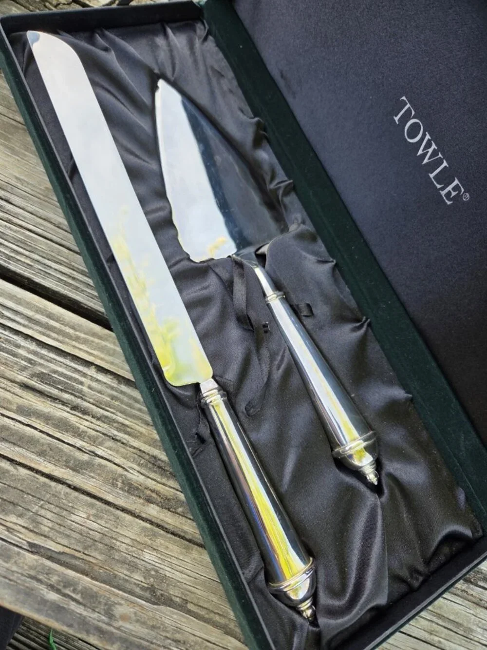 Vintage Boxed Set Towle Silverplate Cake Pie & Knife Server Wedding Anniversary